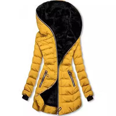 Hooded Fleece Padded Mid-length Jacket