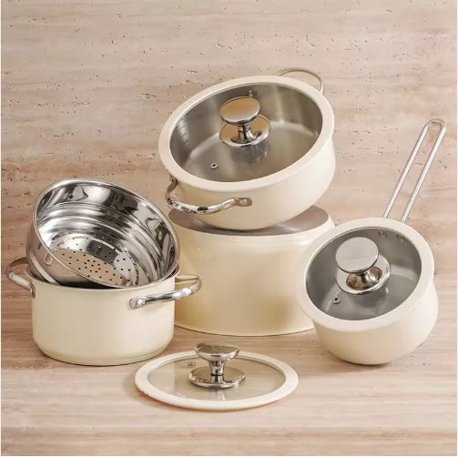 Stainless Steel Ceramic Coated Pot Set - 9Pcs