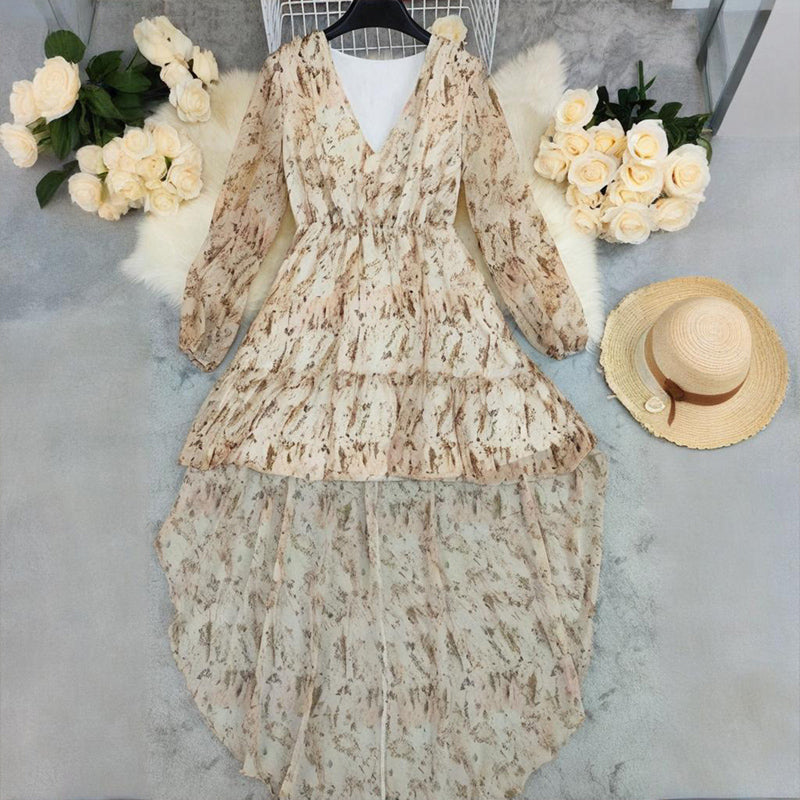 V-Neck Floral Long Sleeve Dress