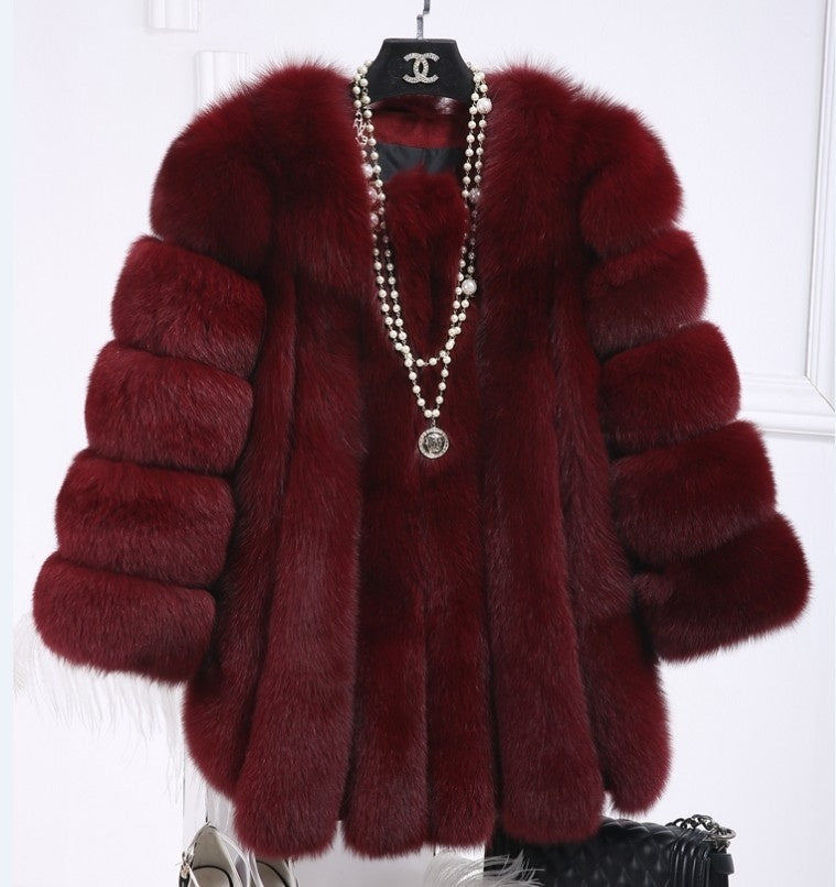 Artificial Fox Fur Mid-length Coat