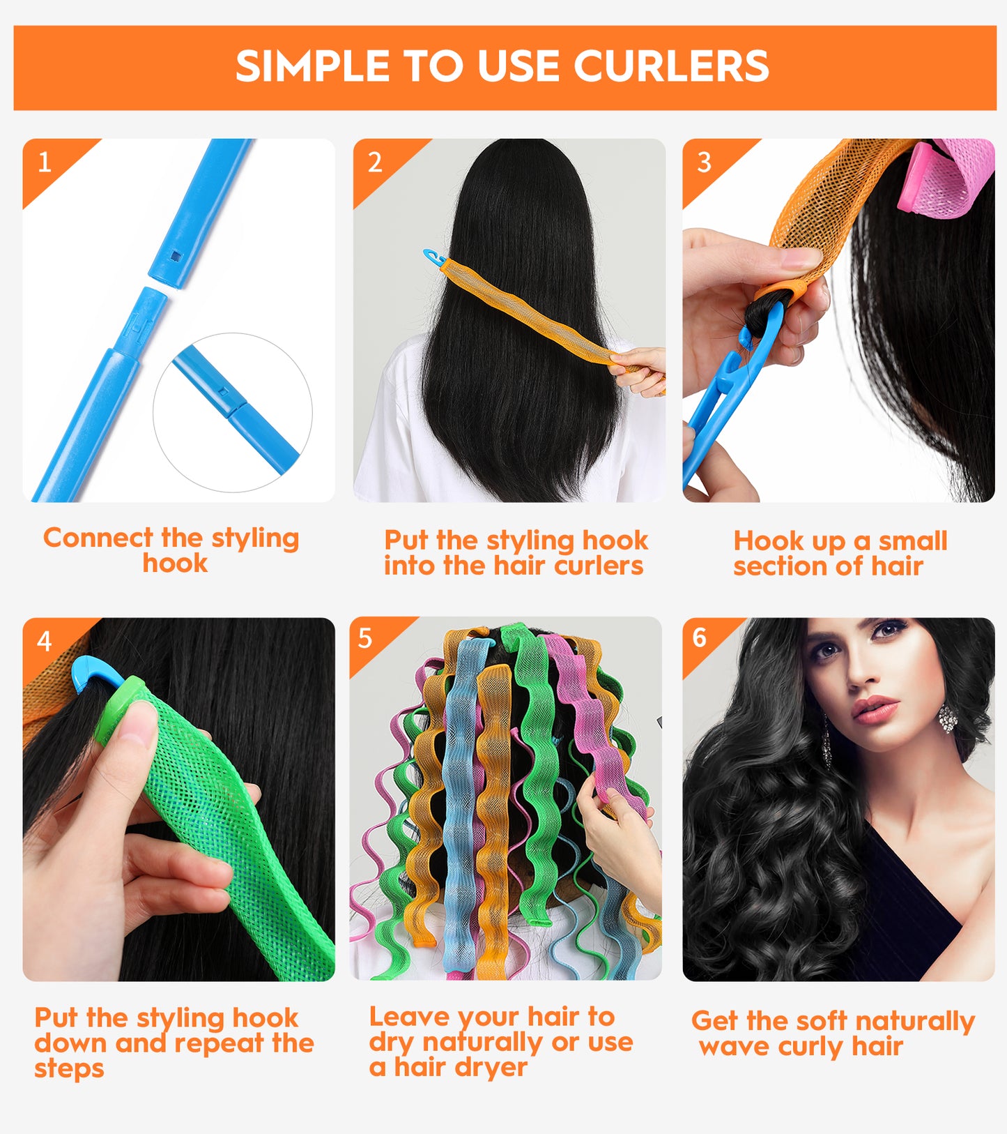 Kids Heatless Hair Curlers - 30 Pcs - 6 Colors