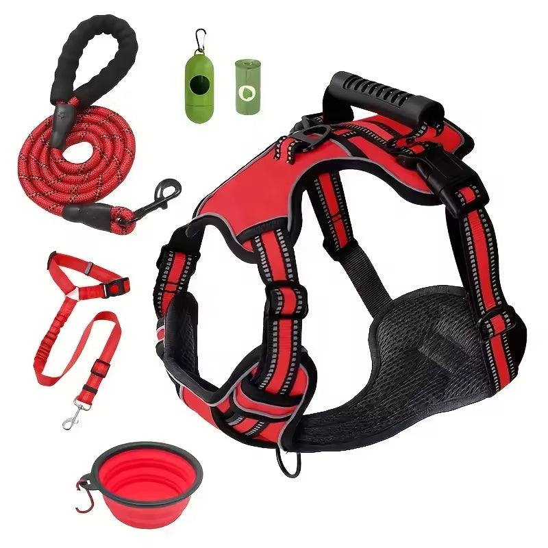Tactical Service Dog Harness Strap Set with Collapsible Bowl