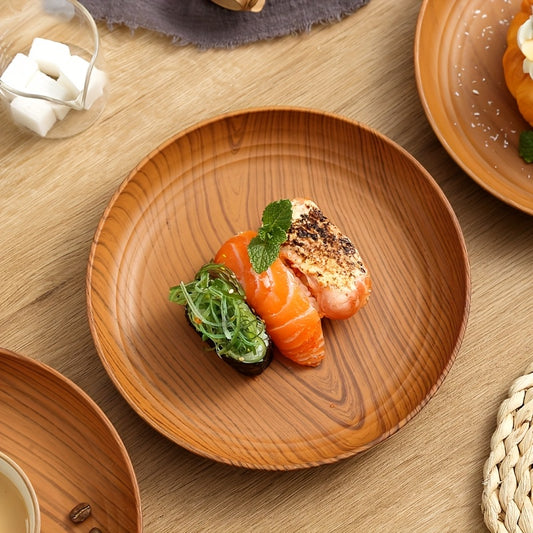 Wood-grain Colored Plastic Plates - 10pcs