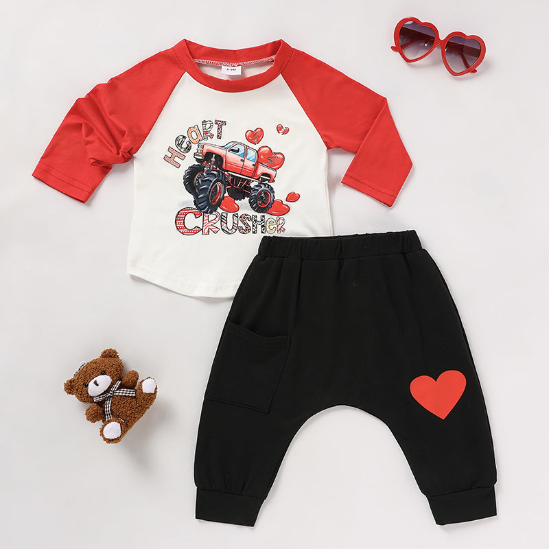 Baby Boy's 'Heart Crusher' Long Sleeve T Shirt Top & Black Heart Print Pants