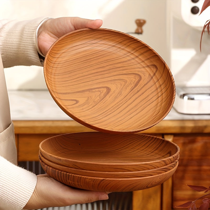 Wood-grain Colored Plastic Plates - 10pcs