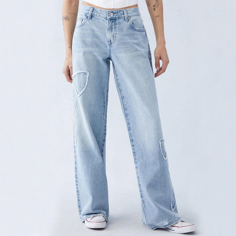 Embroidered Side Frayed Butterfly Jeans