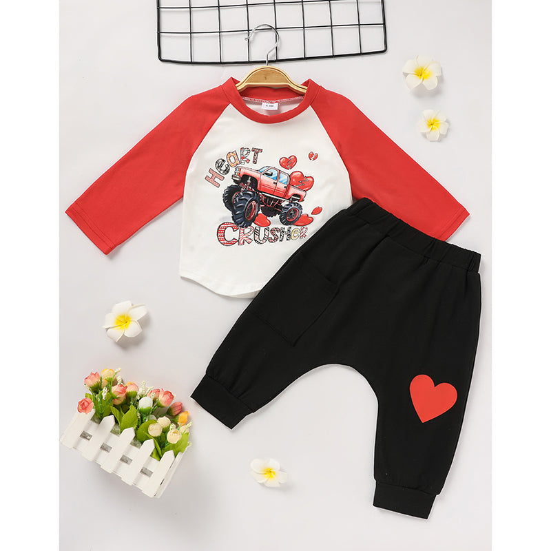 Baby Boy's 'Heart Crusher'  Long Sleeve T Shirt Top & Black Heart Print Pants