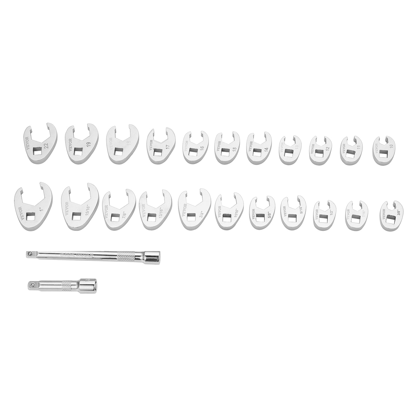 Crowfoot Wrench Set -  2 Extension Bars & 24-Piece Crows