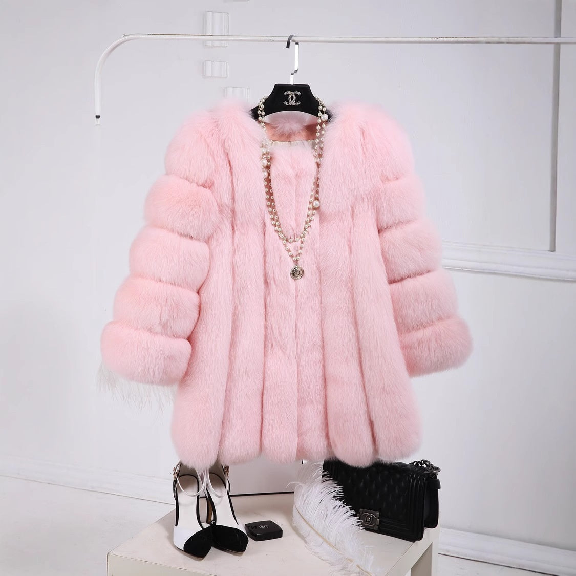 Artificial Fox Fur Mid-length Coat