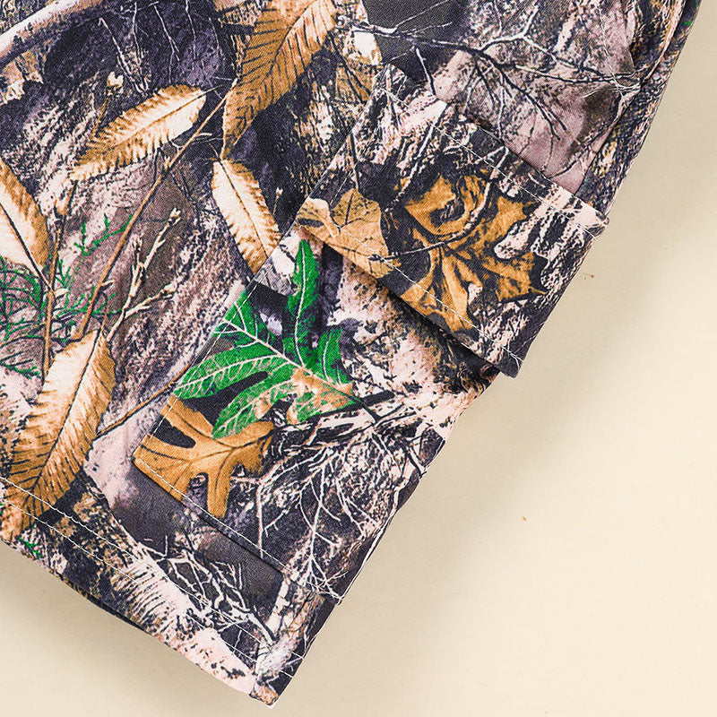 Print Hoodie & Short Pants With Pocket