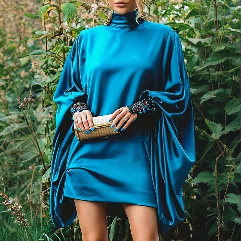 Plus Size High Neck Lantern Sleeve Dress