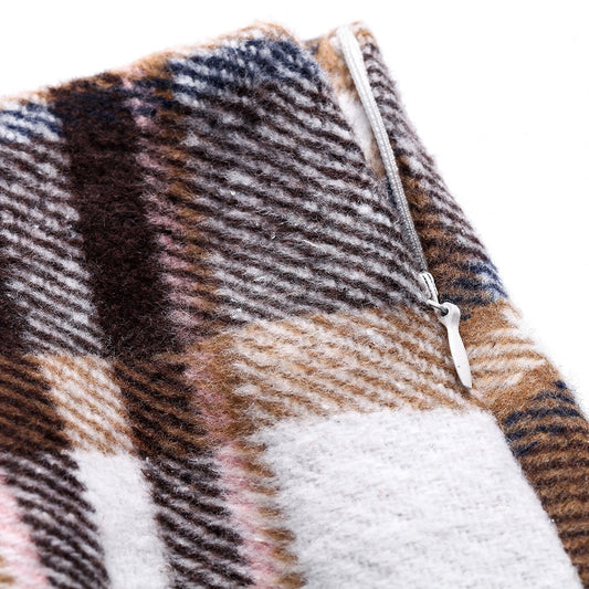 High Waist Plaid Wool Mini Skirt