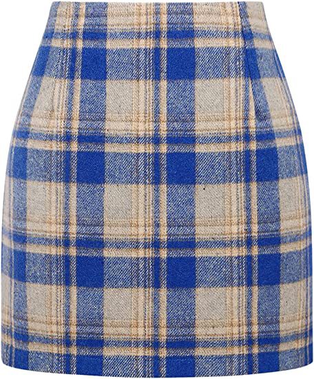 High Waist Plaid Wool Mini Skirt
