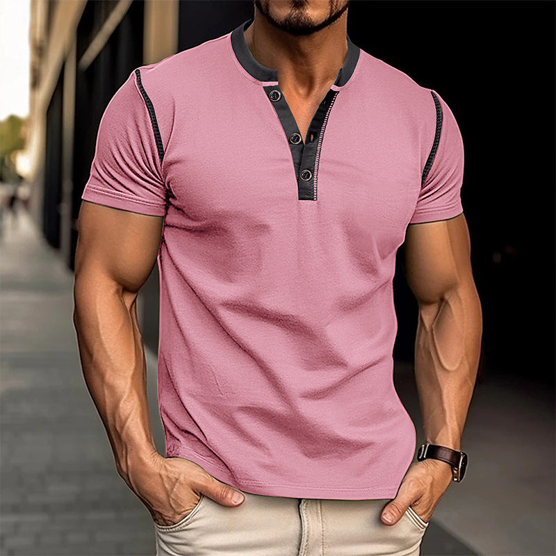 Summer Button V-neck T-shirt