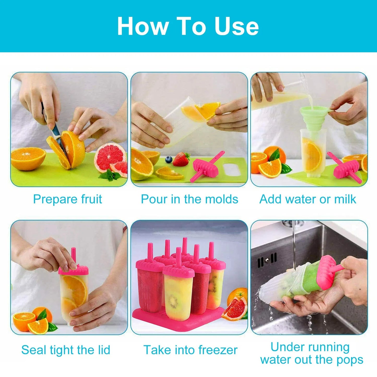 Reusable Plastic Popsicle Mold - 6Pcs