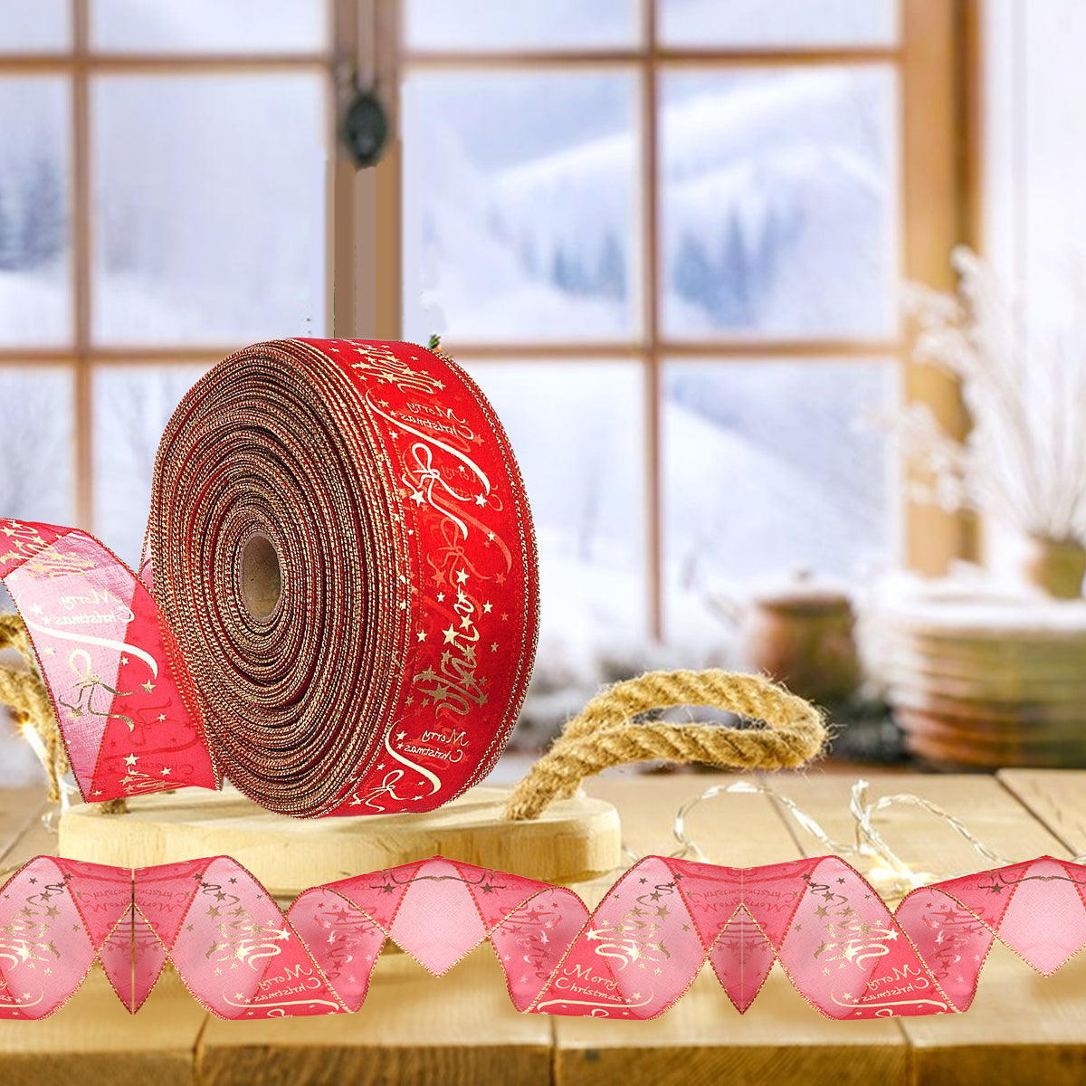 5 Christmas Red Ribbon Rolls
