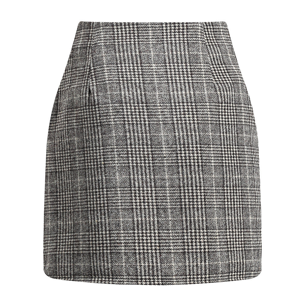High Waist Plaid Wool Mini Skirt