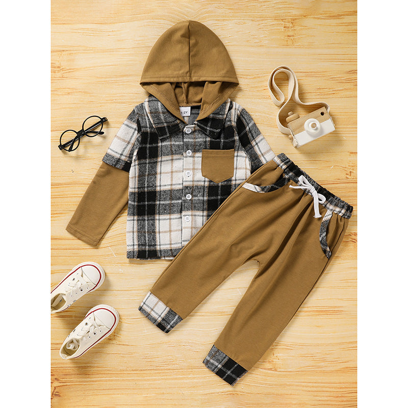 Baby Boy - Plaid Long Sleeve Hoodie Sweatshirt & Pants