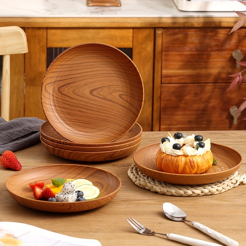 Wood-grain Colored Plastic Plates - 10pcs