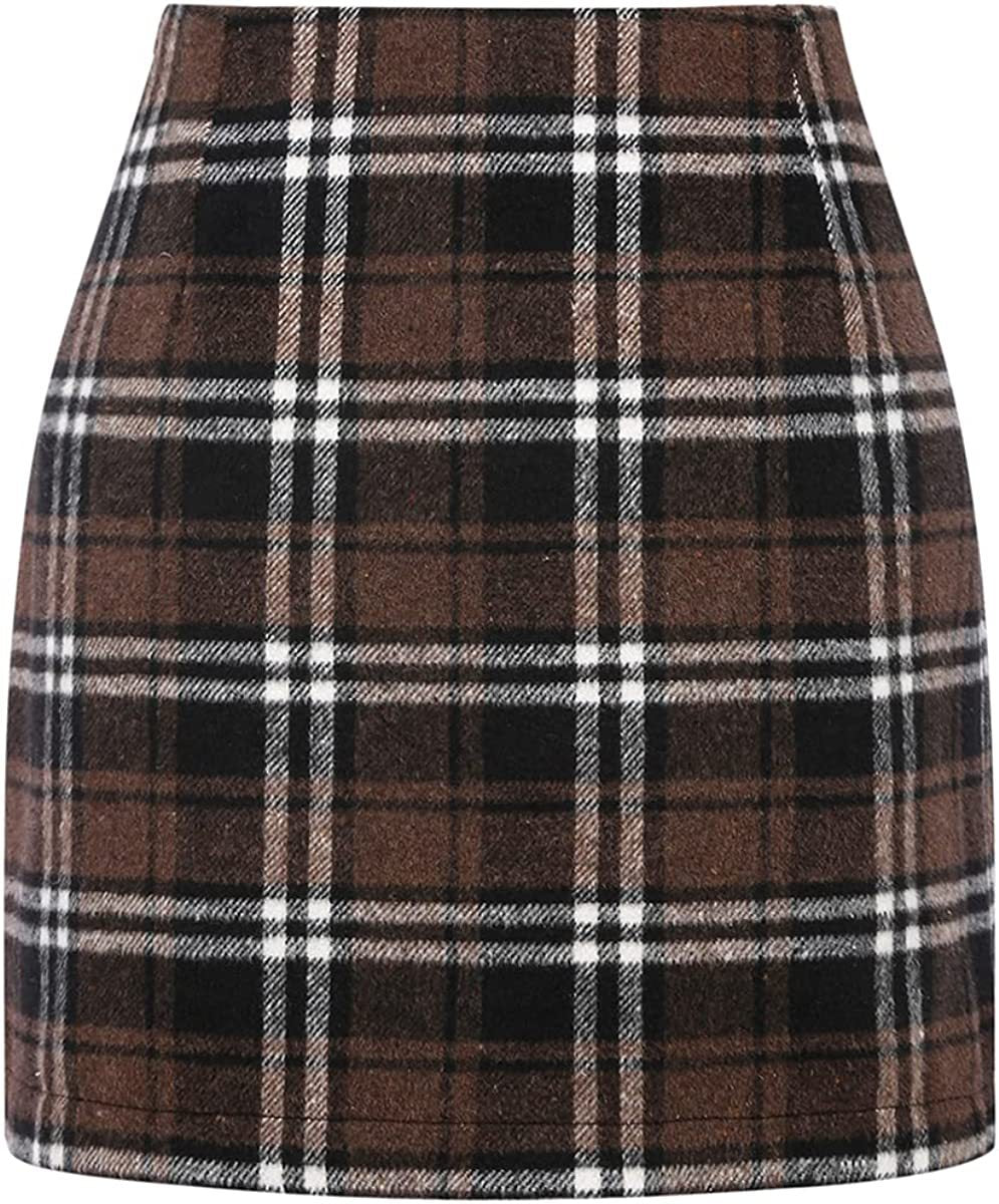 High Waist Plaid Wool Mini Skirt
