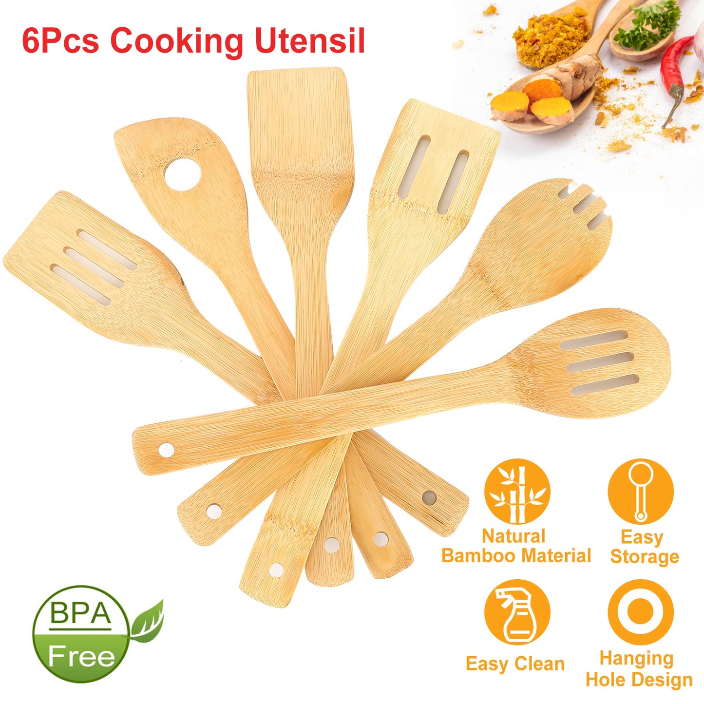 Bamboo Wooden Spoons - 6Pcs