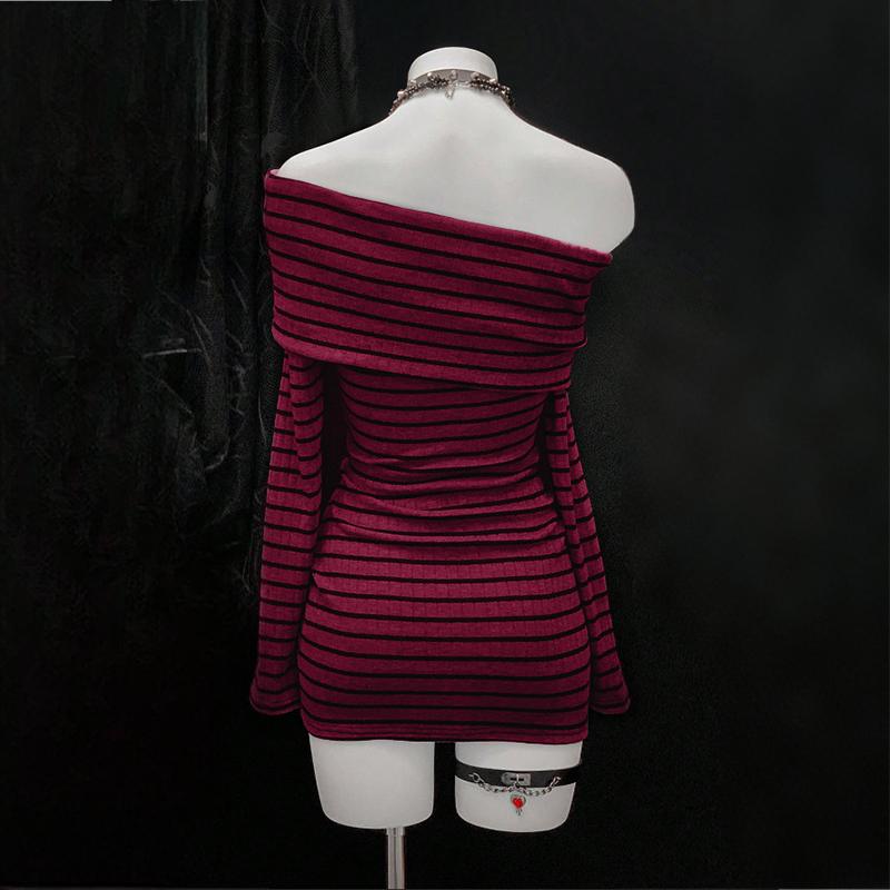 Striped Off-Shoulder Bodycon Dress