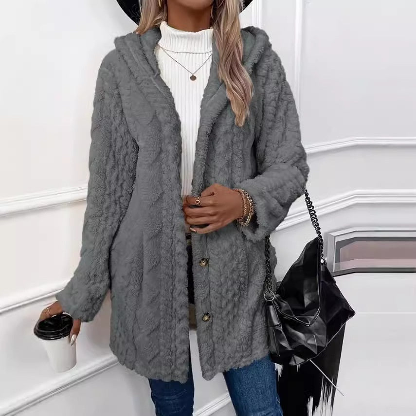 Hooded Buttoned Long Cardigan