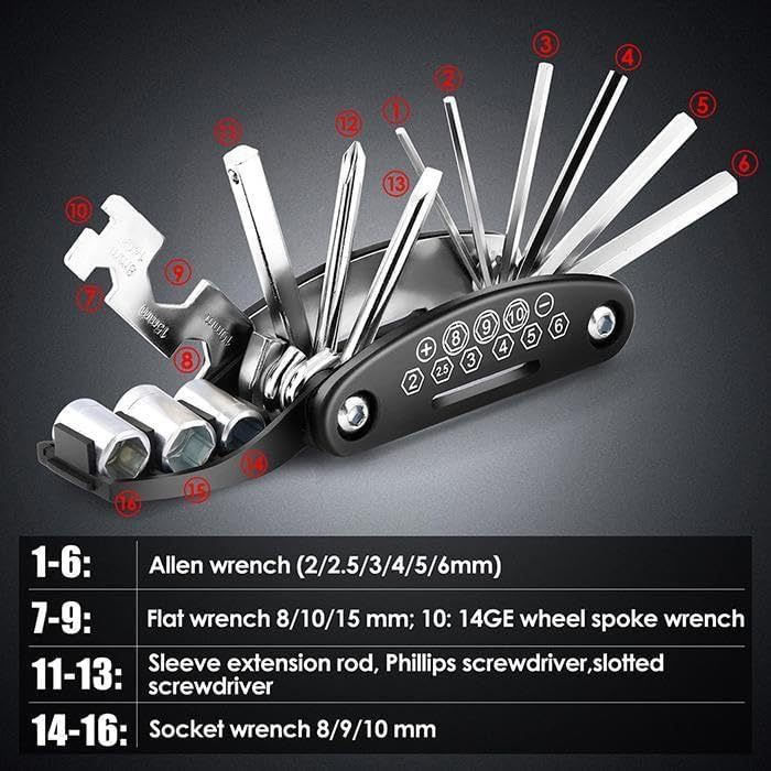 Heavy-Duty Bike Repair Kit With 16 in 1T