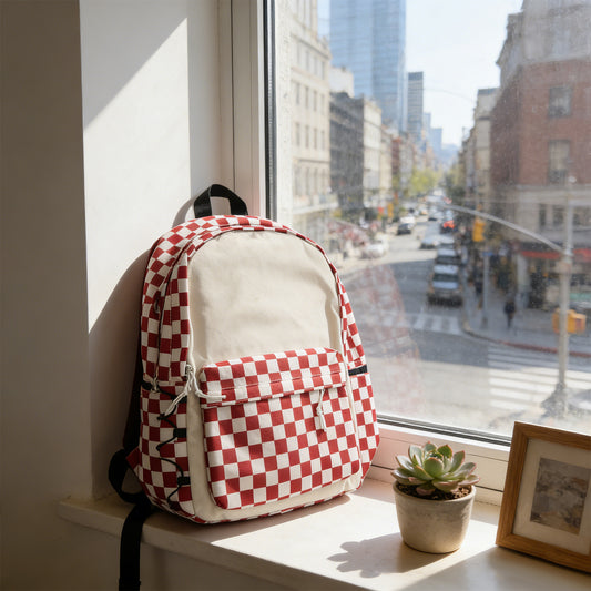 Plaid Backpack - Red