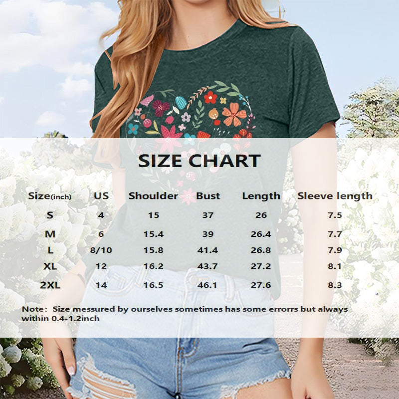 Floral Heart Print Short Sleeve T-Shirt