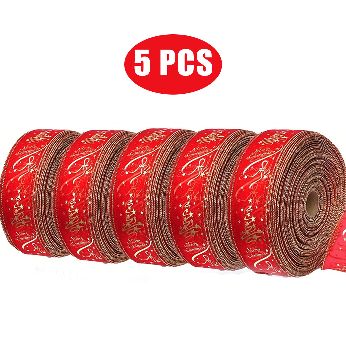 5 Christmas Red Ribbon Rolls