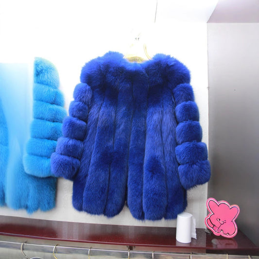 Artificial Fox Fur Mid-length Coat