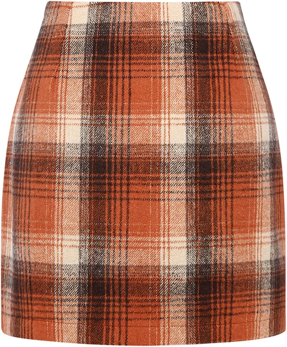 High Waist Plaid Wool Mini Skirt