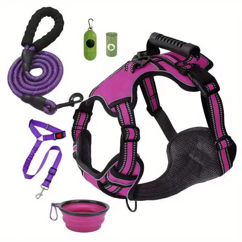 Tactical Service Dog Harness Strap Set with Collapsible Bowl