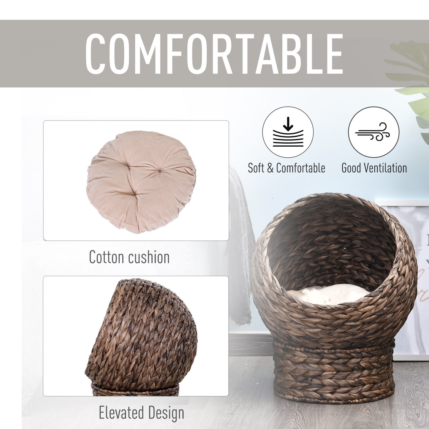 Wicker Cat Bed with Stand