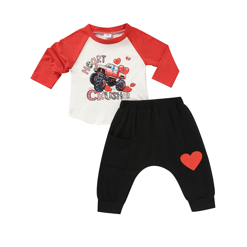 Baby Boy's 'Heart Crusher'  Long Sleeve T Shirt Top & Black Heart Print Pants