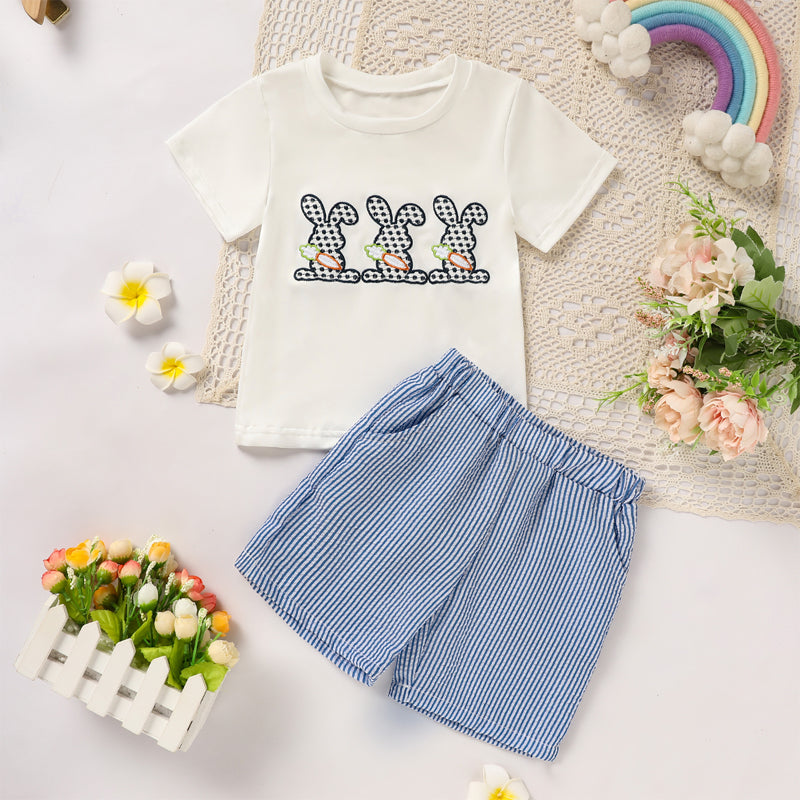 Toddler Casual 2-Piece Set, Short Sleeve T-Shirt With Striped Pocket Shorts