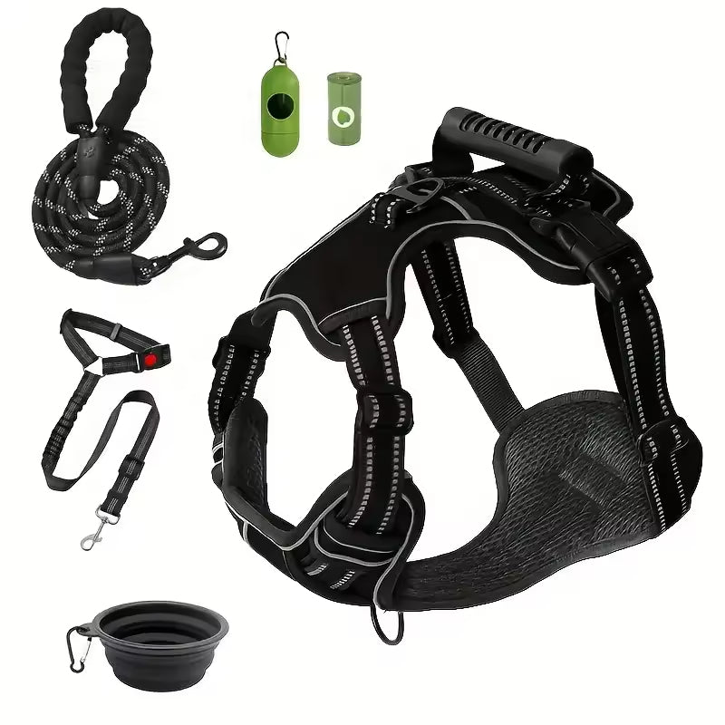 Tactical Service Dog Harness Strap Set with Collapsible Bowl