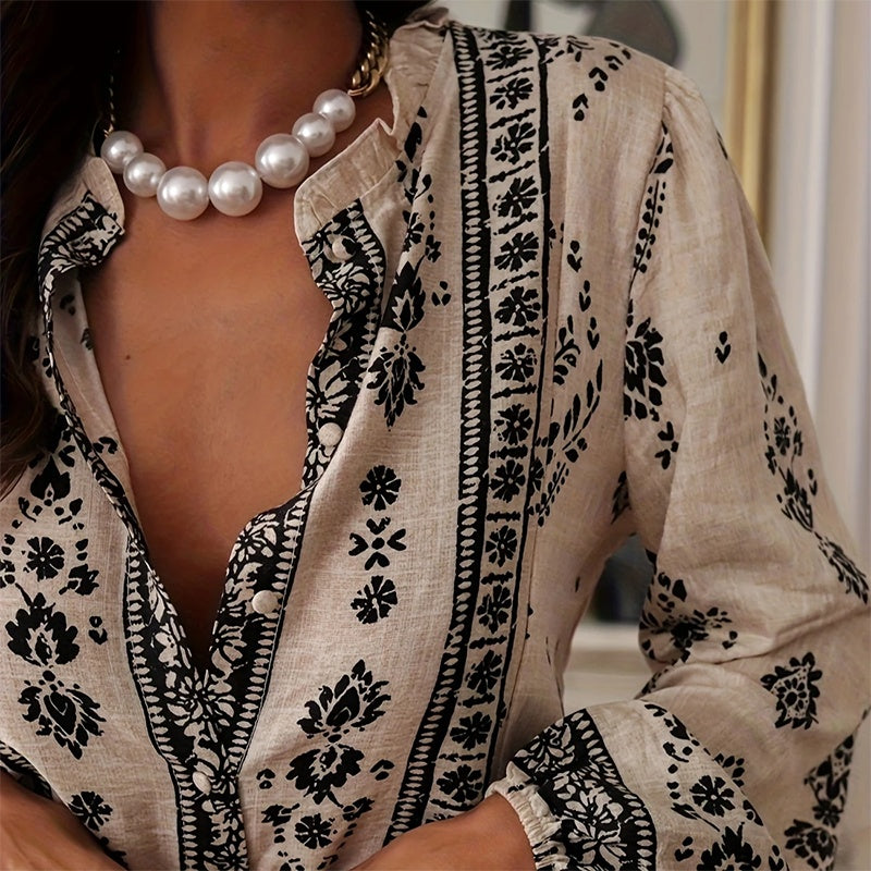 Boho Shirt With Lantern Sleeves & Lace Trim