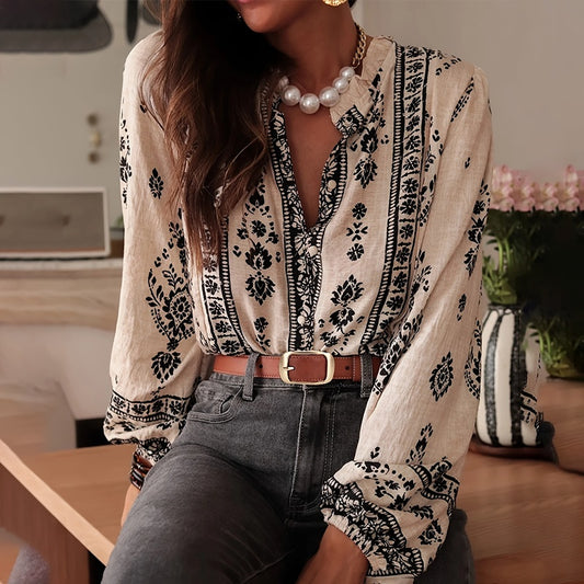 Boho Shirt With Lantern Sleeves & Lace Trim