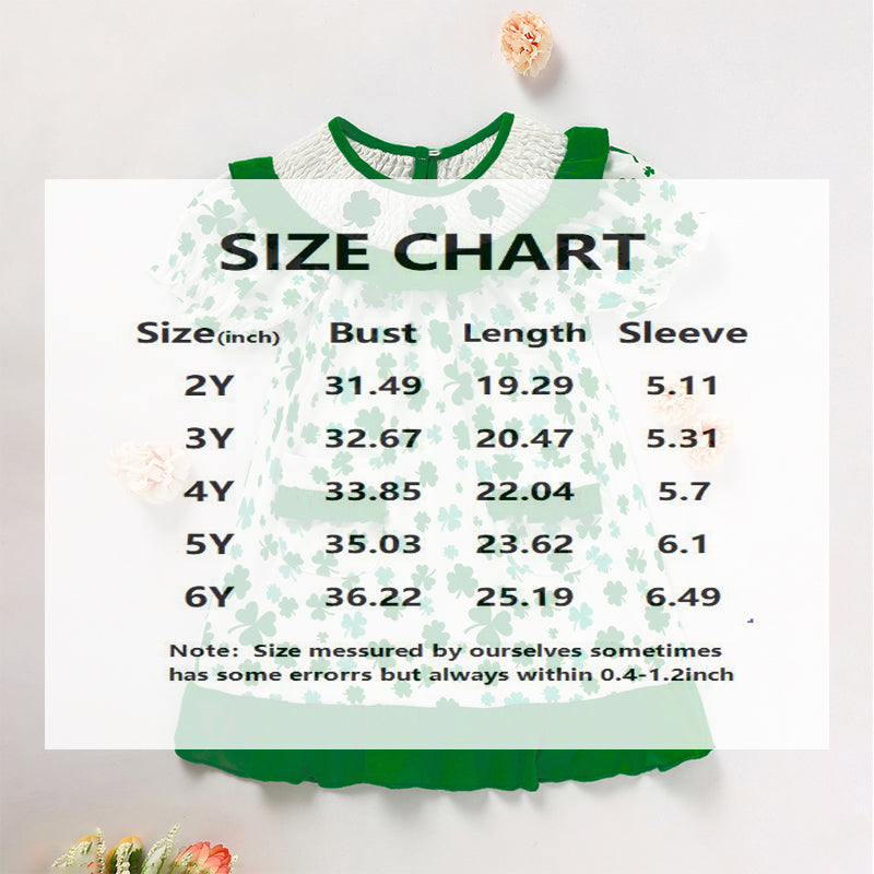 Girl's Clover Print Dress With Pockets And Back Buttons