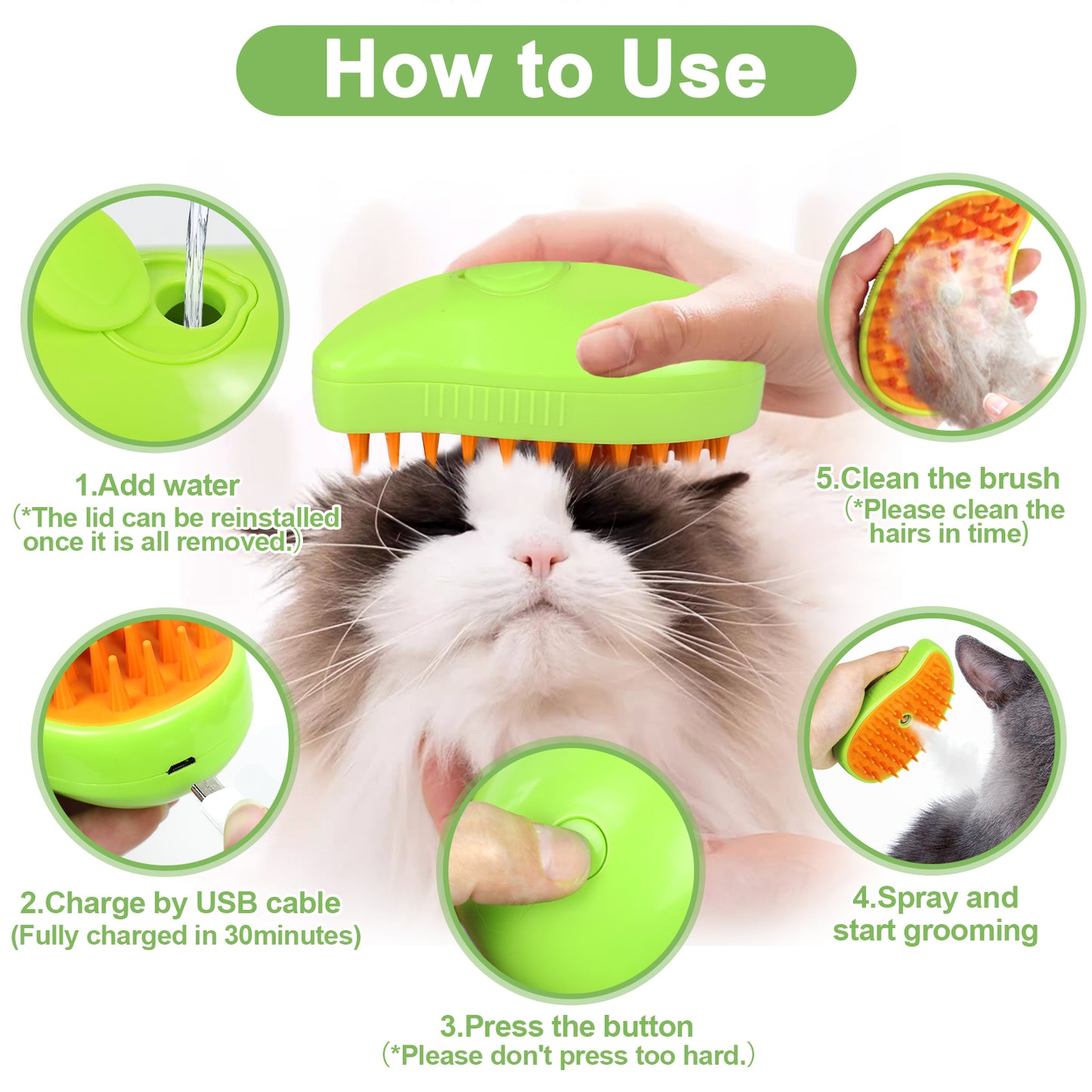 Cat Steam Brush For Shedding