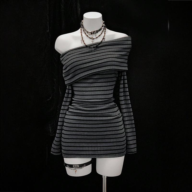 Striped Off-Shoulder Bodycon Dress
