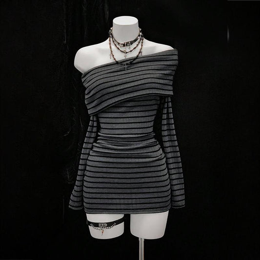 Striped Off-Shoulder Bodycon Dress