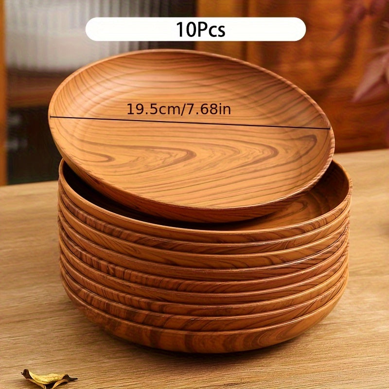 Wood-grain Colored Plastic Plates - 10pcs