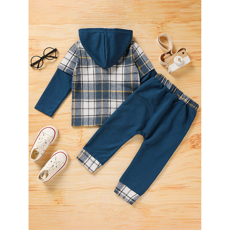 Baby Boy - Plaid Long Sleeve Hoodie Sweatshirt & Pants