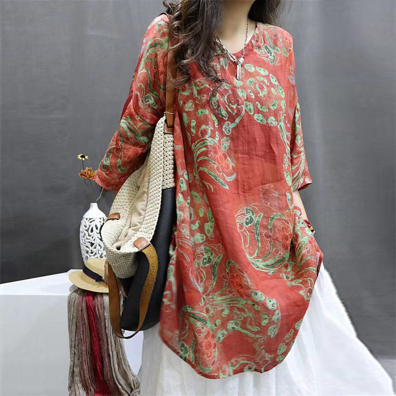 Soft Printed Mid-Sleeve Tunic