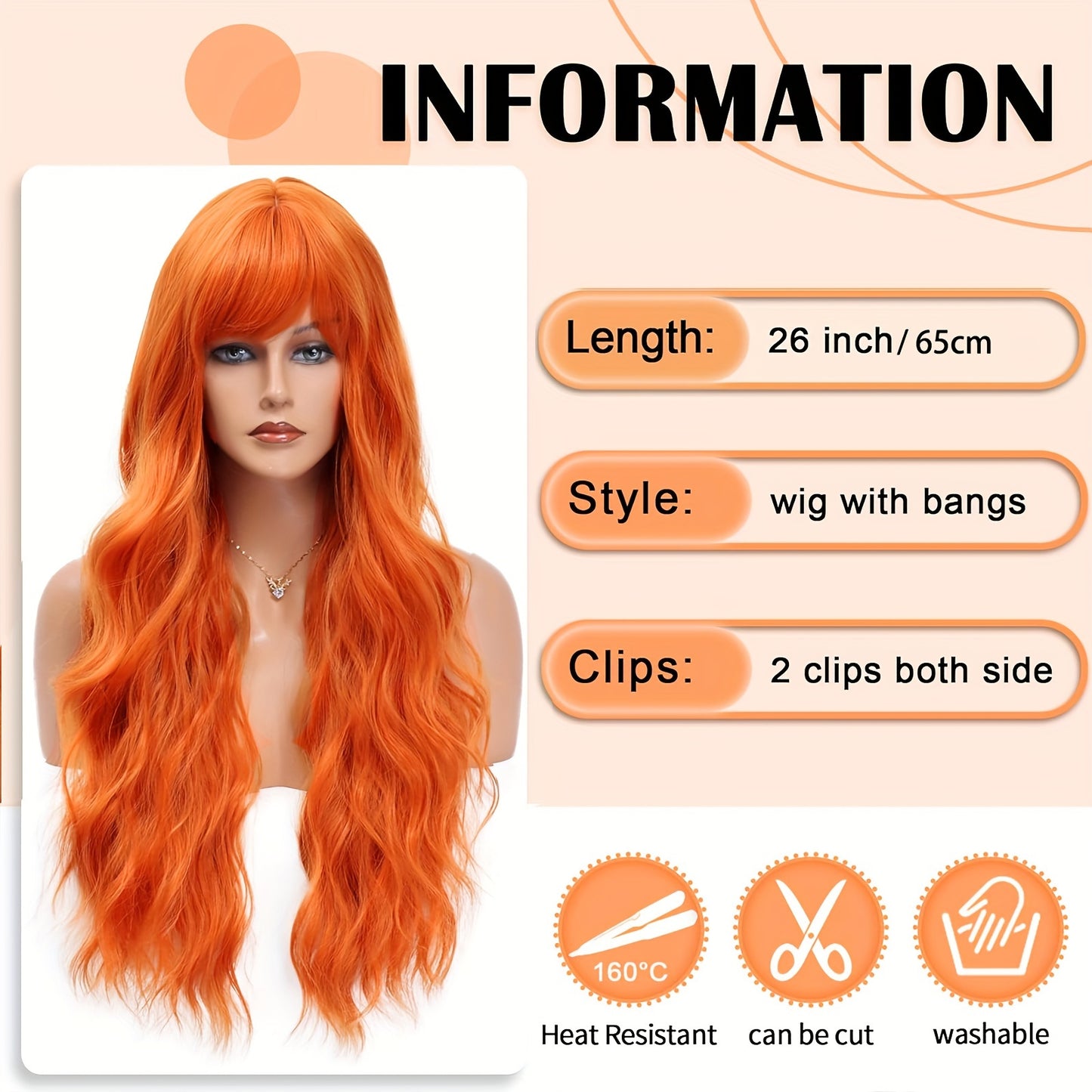 Elegant Long Orange Wig