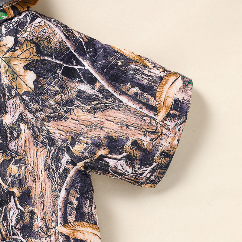 Print Hoodie & Short Pants With Pocket