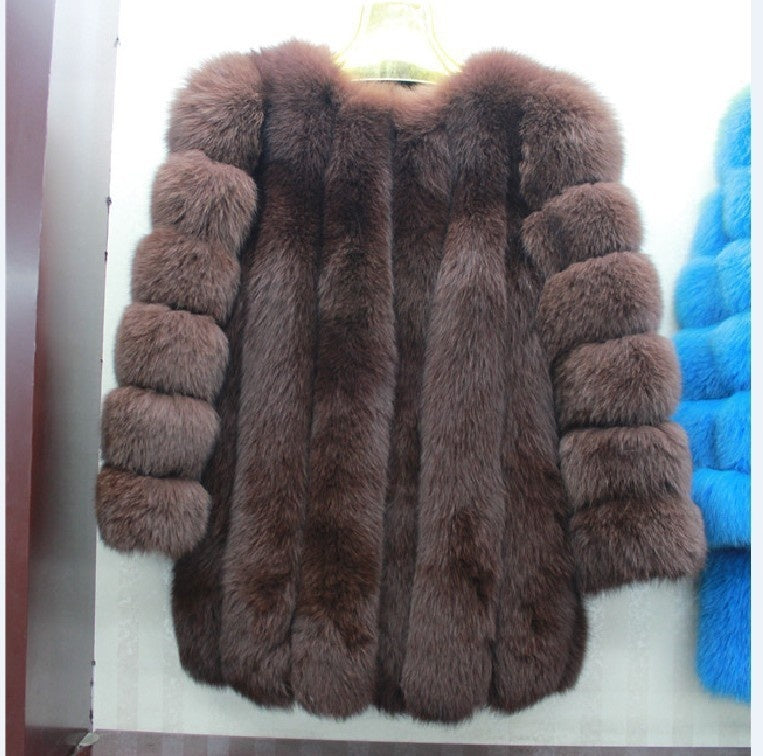 Artificial Fox Fur Mid-length Coat